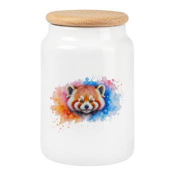 Aquarelle Red Panda Splash - Boîte à biscuits avec couvercle en bois - blanc - Devant
