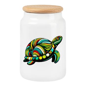Tortue - Boîte à biscuits avec couvercle en bois - blanc - Devant