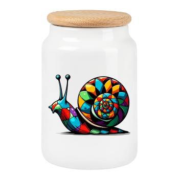 Harlequin snail - Cookie Jar with Wooden Lid - white - Front