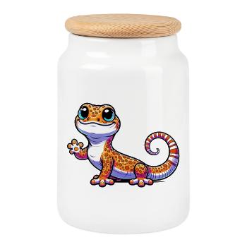 Gecko - Keksdose mit Holzdeckel - Weiß - Vorne