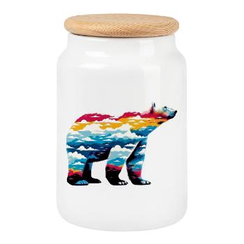 Polar bear - Cookie Jar with Wooden Lid - white - Front