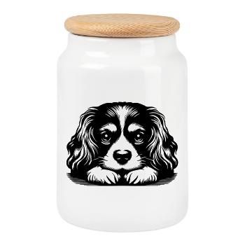 Cavalier King Charles Spaniel Kopf mit Pfoten - Keksdose mit Holzdeckel - Weiß - Vorne
