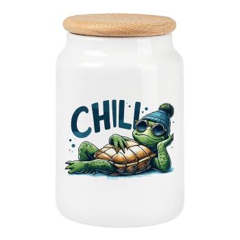 Chill Toad Turtle Cool Chill Gift - Cookie Jar with Wooden Lid - white - Front