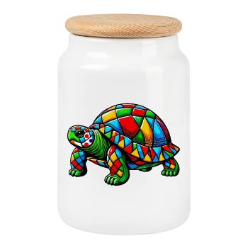 Harlequin Tortoise - Cookie Jar with Wooden Lid - white - Front