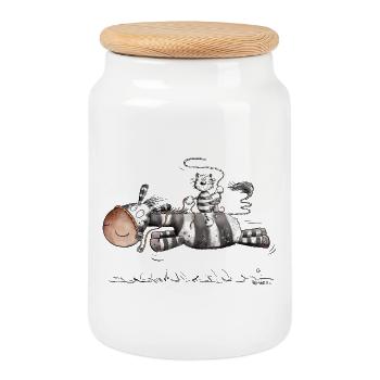 Chat chevauchant Zebra Stripe Motif Animal MODARTIS - Boîte à biscuits avec couvercle en bois - blanc - Devant