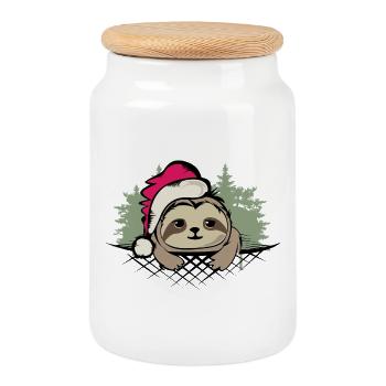 paresseux Noël arbre de bois logo du père Noël - Boîte à biscuits avec couvercle en bois - blanc - Devant