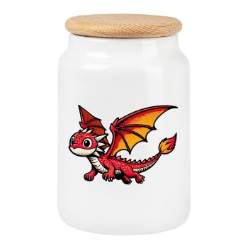 Dragon - Cookie Jar with Wooden Lid - white - Front