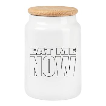 EAT ME NOW - Cookie Jar with Wooden Lid - white - Front