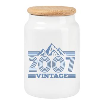 Birthday Vintage 2007 Retro Nature Mountains - Cookie Jar with Wooden Lid - white - Front
