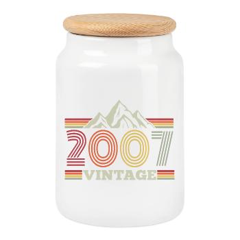 Birthday Vintage 2007 Retro Nature Mountains - Cookie Jar with Wooden Lid - white - Front