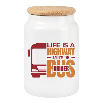 Profound Bus Driver Saying - Cookie Jar with Wooden Lid - white - Front