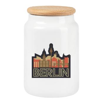 Berlin Skyline - Keksdose mit Holzdeckel - Weiß - Vorne