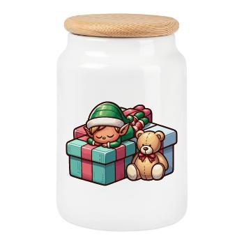 Gnome Dwarves - Cookie Jar with Wooden Lid - white - Front