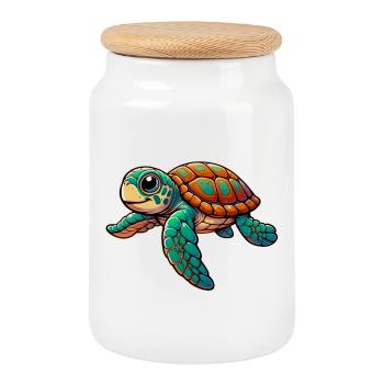 Turtle - Cookie Jar with Wooden Lid - white - Front