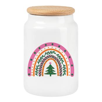 Christmas over the Rainbow - farbenfrohe Weihnacht - Keksdose mit Holzdeckel - Weiß - Vorne