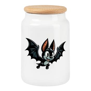 Bat - Cookie Jar with Wooden Lid - white - Front