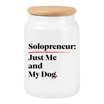 Solopreneur : Juste moi et mon chien [Noir] - Boîte à biscuits avec couvercle en bois - blanc - Devant