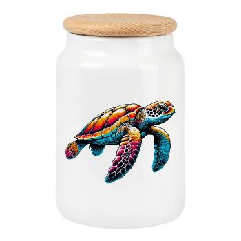 Turtle - Cookie Jar with Wooden Lid - white - Front
