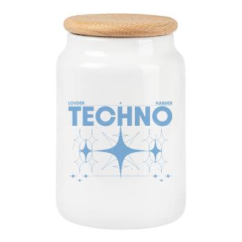 Louder Harder Techno – Rave & Festival Shirt - Cookie Jar with Wooden Lid - white - Front