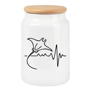 Elegant Manta – Minimalist Ocean Design - Cookie Jar with Wooden Lid - white - Front