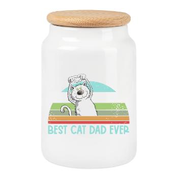 Best Cat Dad Cats Dad Vintage Cat Lover - Cookie Jar with Wooden Lid - white - Front