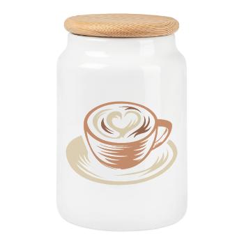 Stylisierte Kaffeetasse mit Latte Art Herz - Keksdose mit Holzdeckel - Weiß - Vorne