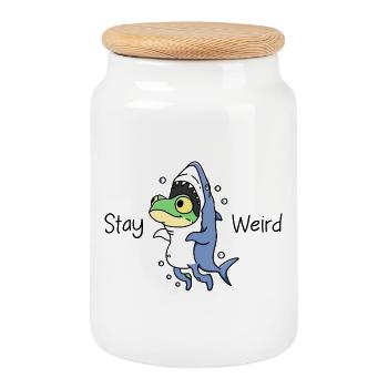 Stay Weird - Cookie Jar with Wooden Lid - white - Front
