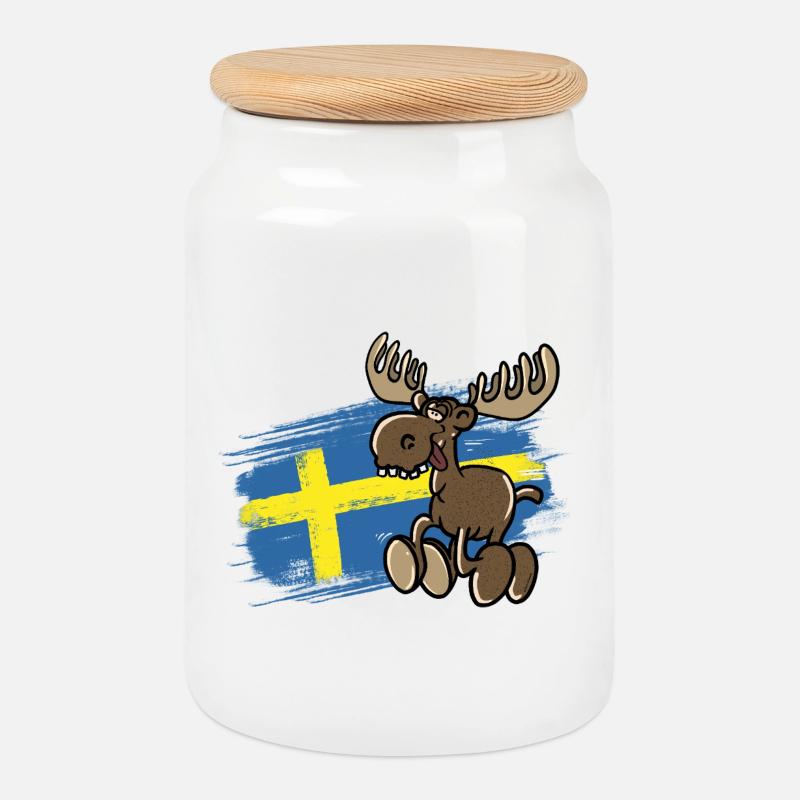 Schweden - Elch - Flagge - Keksdose mit Holzdeckel - Weiß