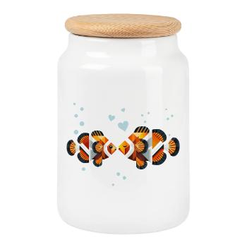 Clownfish in Love – Geometric Sea Art - Cookie Jar with Wooden Lid - white - Front