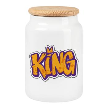 King - Colorful Graffiti Streetwear Design - Cookie Jar with Wooden Lid - white - Front