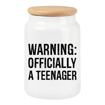 Avertissement officiellement un adolescent - Boîte à biscuits avec couvercle en bois - blanc - Devant