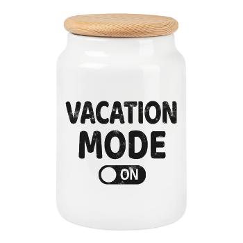 Vacation Travel - Cookie Jar with Wooden Lid - white - Front