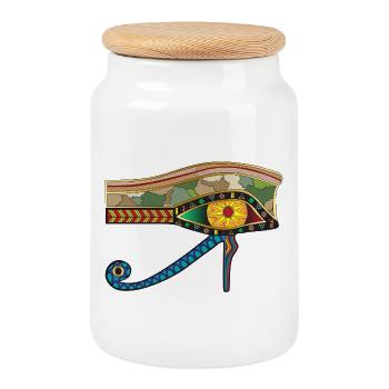Eye of RA - Cookie Jar with Wooden Lid - white - Front