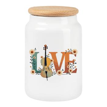 Love Cello Liebe mit Blumen für Cellisten - Keksdose mit Holzdeckel - Weiß - Vorne