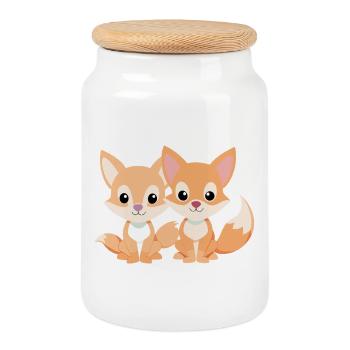 Deux petits renards amis complices - Boîte à biscuits avec couvercle en bois - blanc - Devant