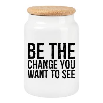 be the change you want to see - Cookie Jar with Wooden Lid - white - Front