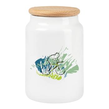 Rickel's Design: Cyclists 2025 - Cookie Jar with Wooden Lid - white - Front