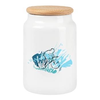 Biker Style 26 - Cookie Jar with Wooden Lid - white - Front