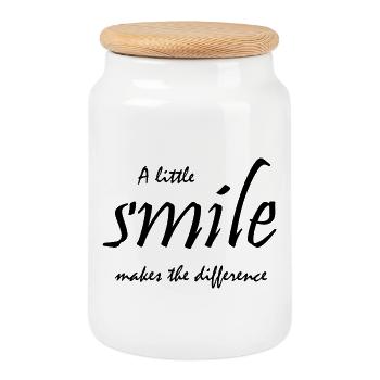 A little smile makes the difference - Cookie Jar with Wooden Lid - white - Front