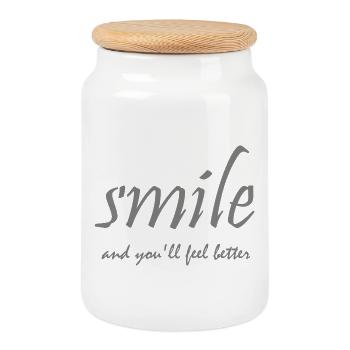 smile and youll feel better, lettering grey - Cookie Jar with Wooden Lid - white - Front