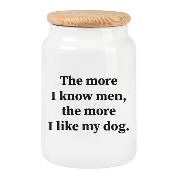 Plus je connais d’hommes, plus j’aime mon chien ! - Boîte à biscuits avec couvercle en bois - blanc - Devant