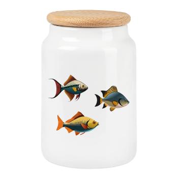 Colorful tropical fish on clothing - Cookie Jar with Wooden Lid - white - Front