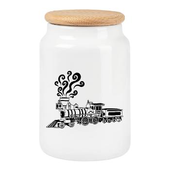 Vintage Schwarze Lokomotive - Keksdose mit Holzdeckel - Weiß - Vorne