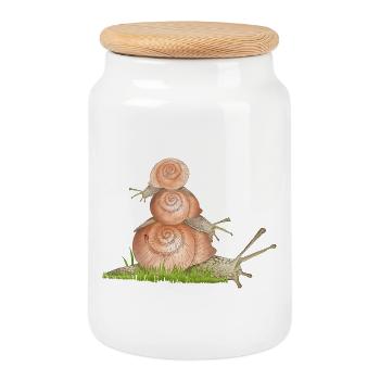 Vineyard snails on snail family excursion - Cookie Jar with Wooden Lid - white - Front