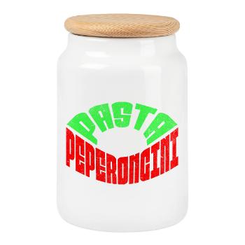 Pasta Peperoncini T-Shirt – Italien Retro Flagge - Keksdose mit Holzdeckel - Weiß - Vorne