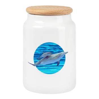 Dauphin - Boîte à biscuits avec couvercle en bois - blanc - Devant