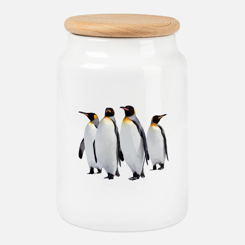 Pinguine - Keksdose mit Holzdeckel - Weiß