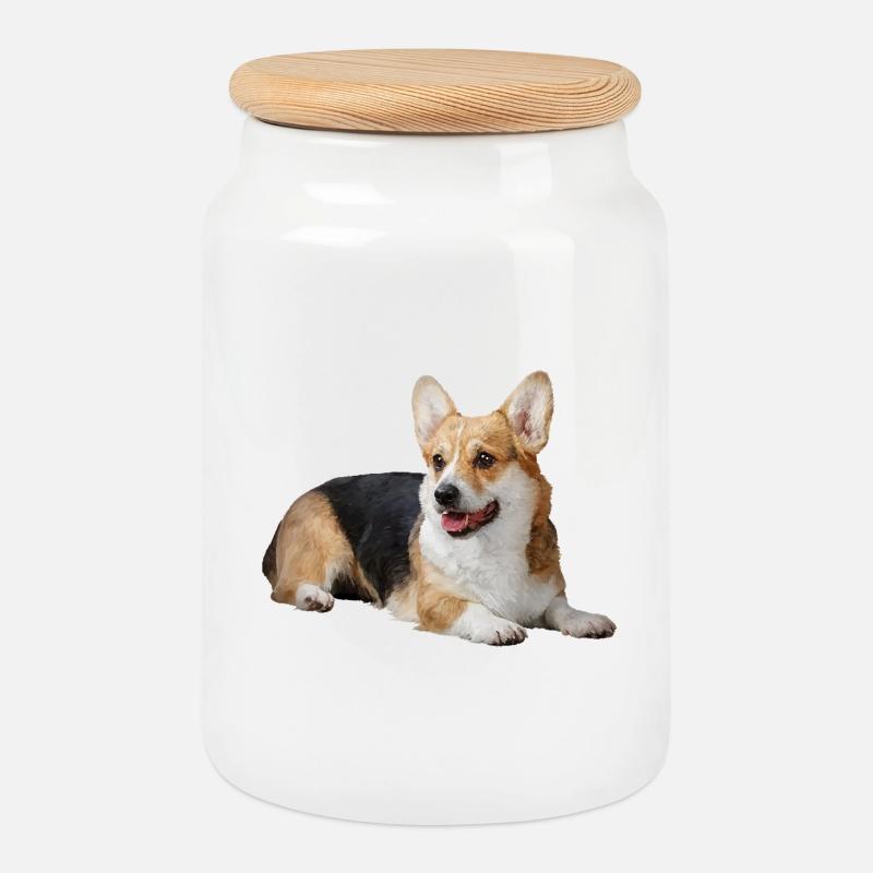 Welsh Corgi Pembroke - Keksdose mit Holzdeckel - Weiß