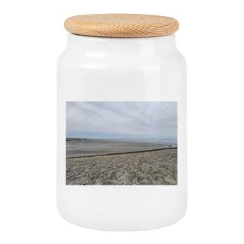 North Sea coast sand and water image - Cookie Jar with Wooden Lid - white - Front