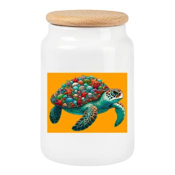 tortue - Boîte à biscuits avec couvercle en bois - blanc - Devant